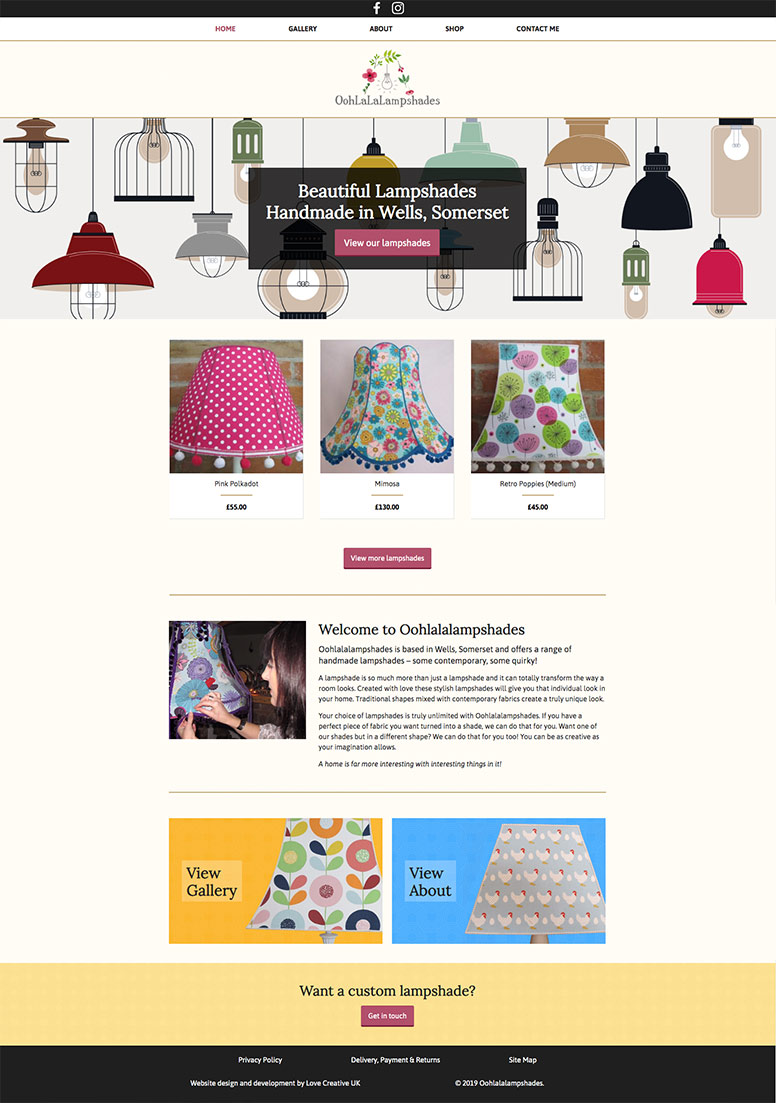 WordPress Website design - homepage for Oohlala Lamshades