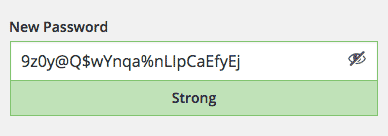 New strong password for WordPress user