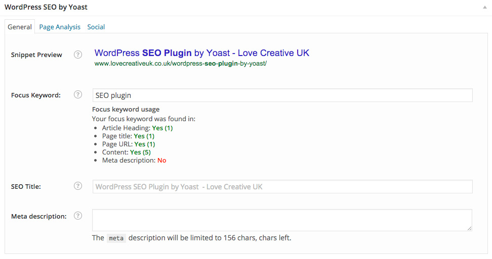 SEO Plugin with Keyword set