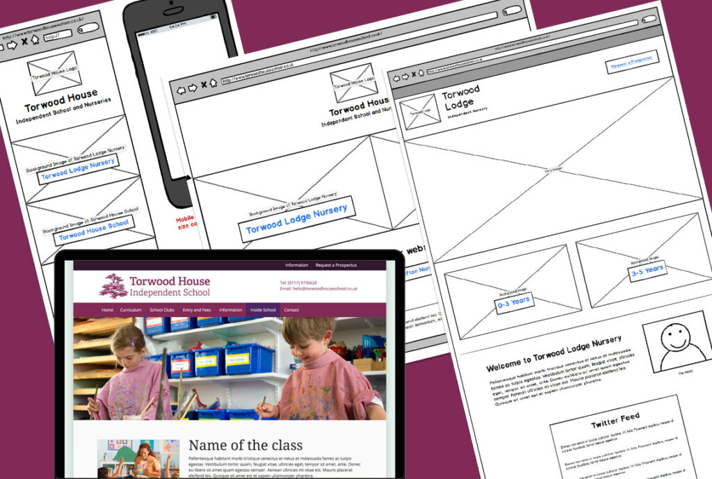 Torwood House School website wireframe designs