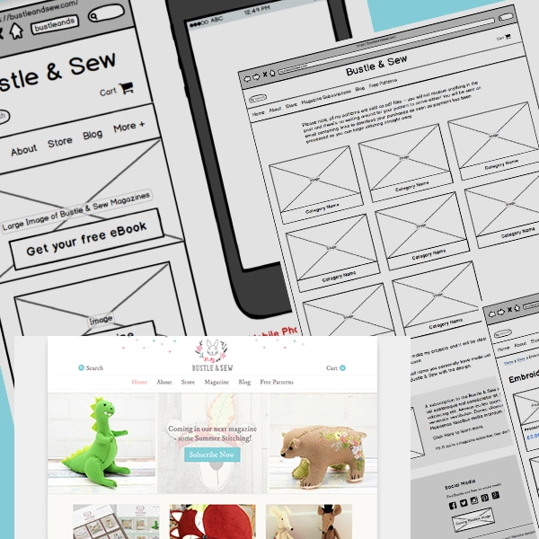 Bustle & Sew wireframes